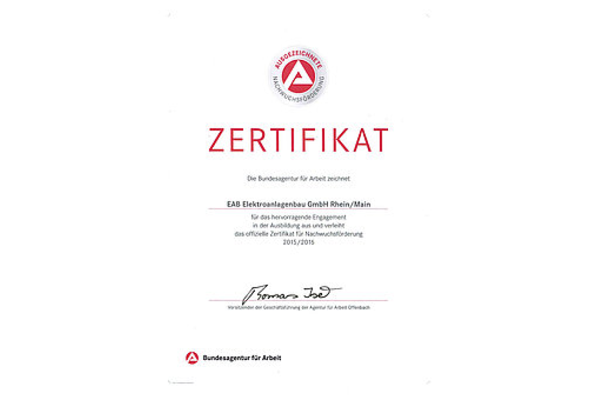 Zertifikat für Nachwuchsförderung