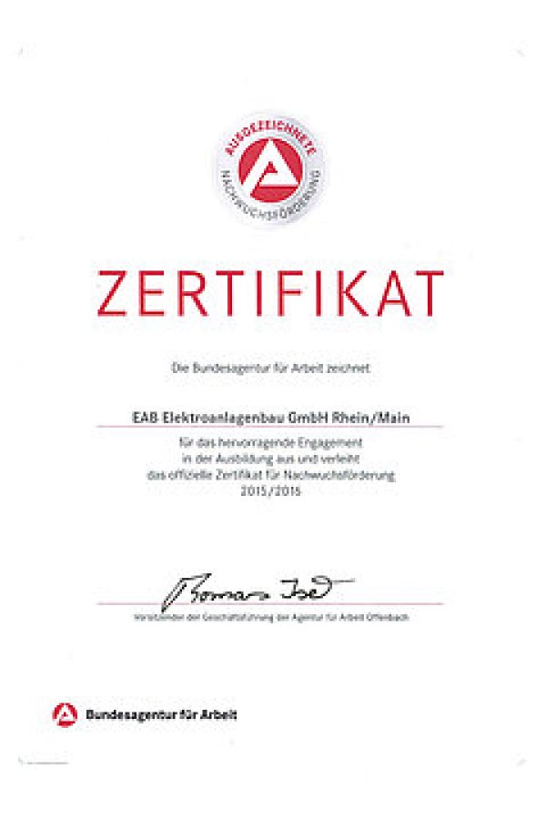 Zertifikat für Nachwuchsförderung